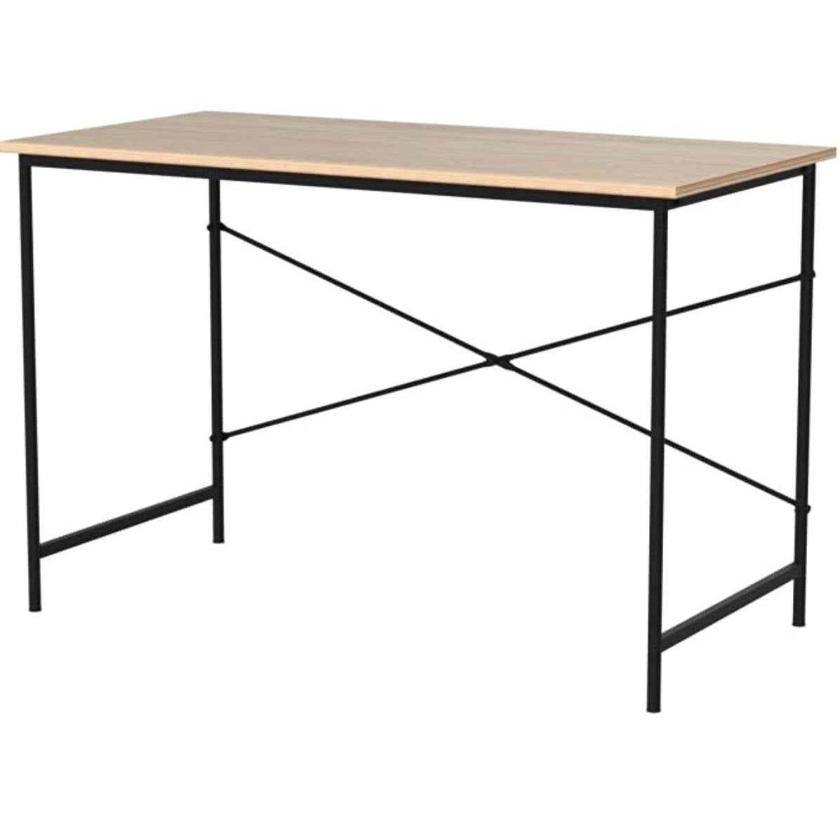 Modern Home Office Computer Desk Table with Black Metal Frame Wood Top in Oak-0