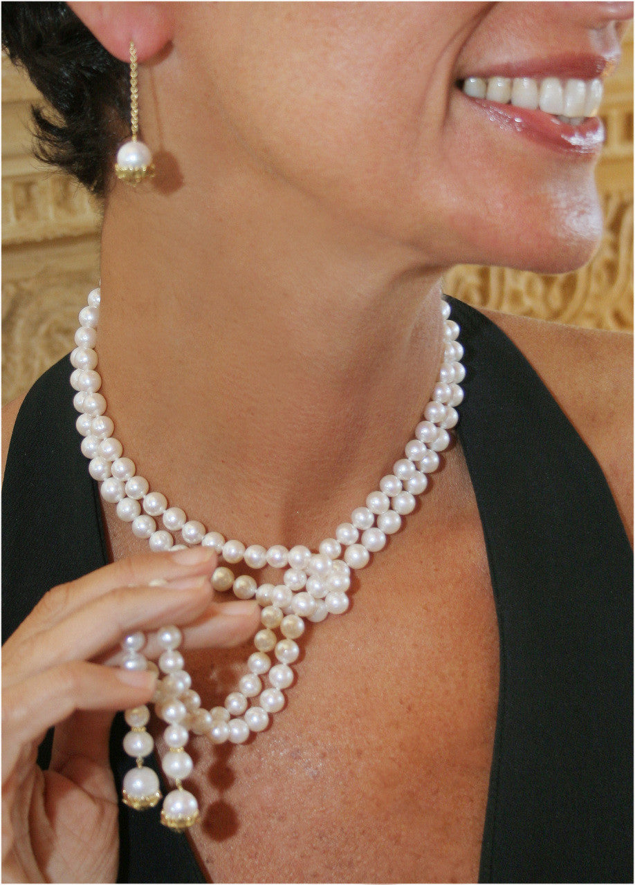 Pearl Lariat- Flower Cap tips in 18K Gold-5