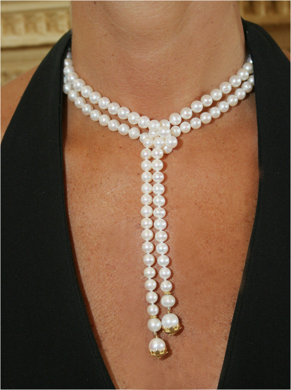 Pearl Lariat- Flower Cap tips in 18K Gold-3