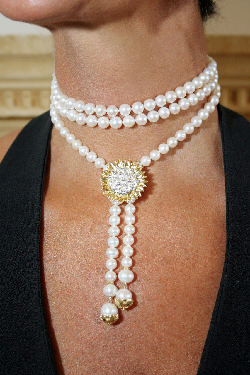 Pearl Lariat- Flower Cap tips in 18K Gold-9