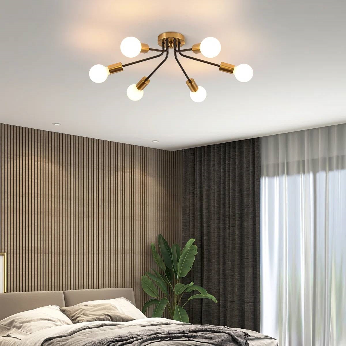 Mid-Century Modern Flush Mount Sputnik Ceiling Light in Coffee Gold Finish-1