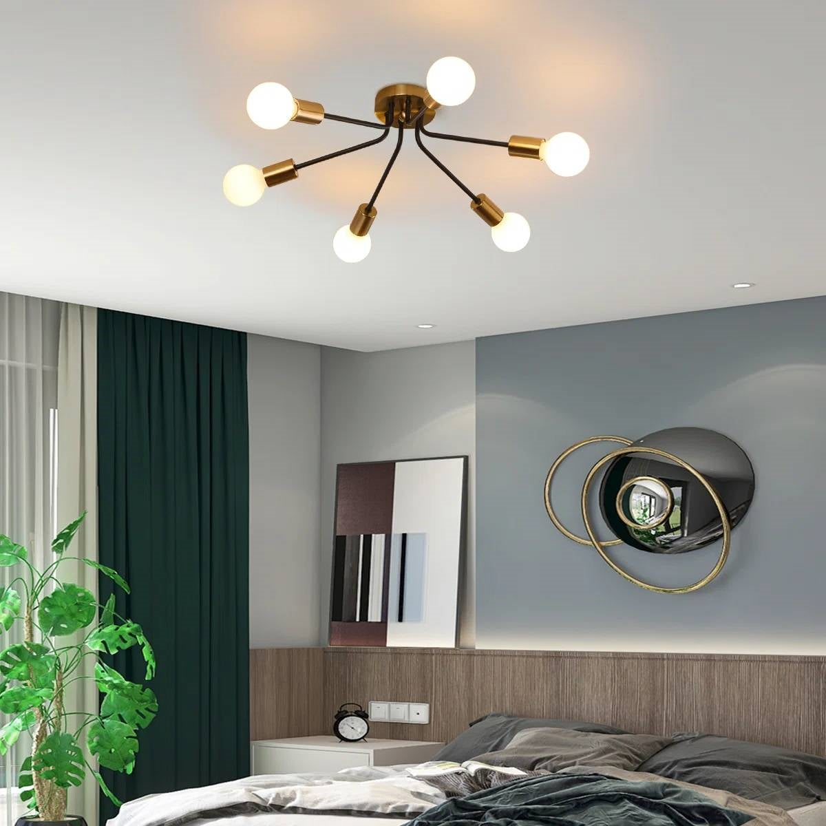Mid-Century Modern Flush Mount Sputnik Ceiling Light in Coffee Gold Finish-2