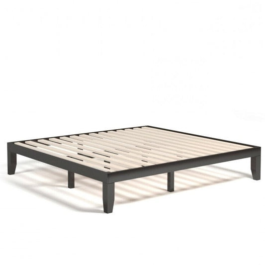 14 Inch Modern Rubberwood Chocolate Platform Bed in King Size-0