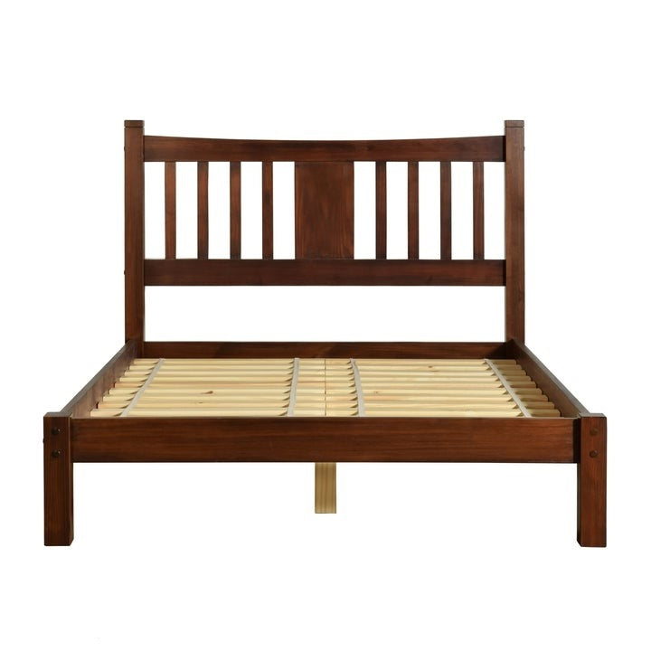 Queen size Solid Pine Wood Platform Bed Frame with Headboard in Cherry-1