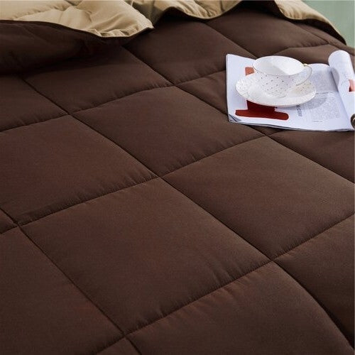 Twin/Twin XL Traditional Microfiber Reversible 3 Piece Comforter Set in Brown-1