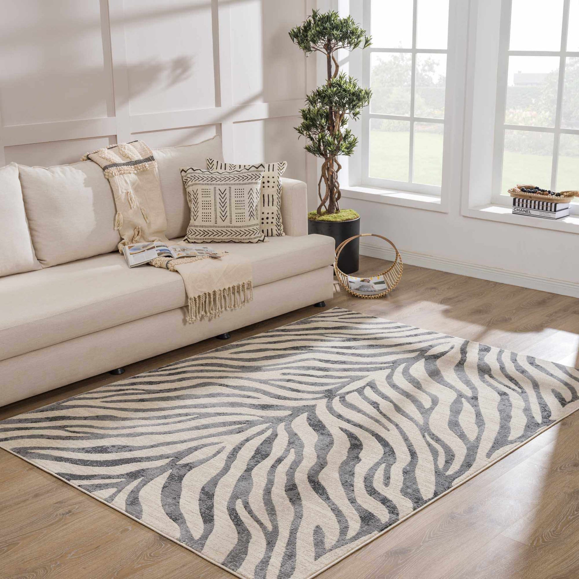 Gray Ecorse Zebra Print Area Rug-4