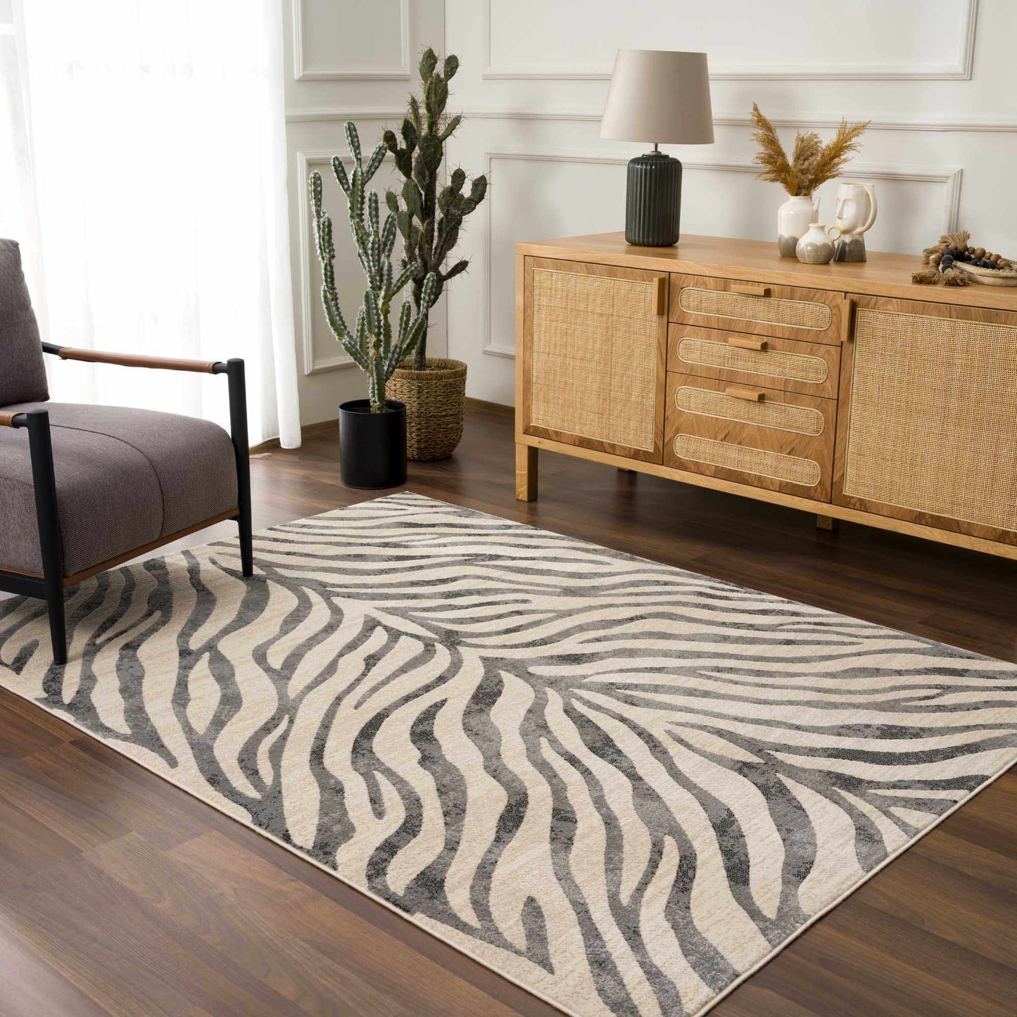 Gray Ecorse Zebra Print Area Rug-3