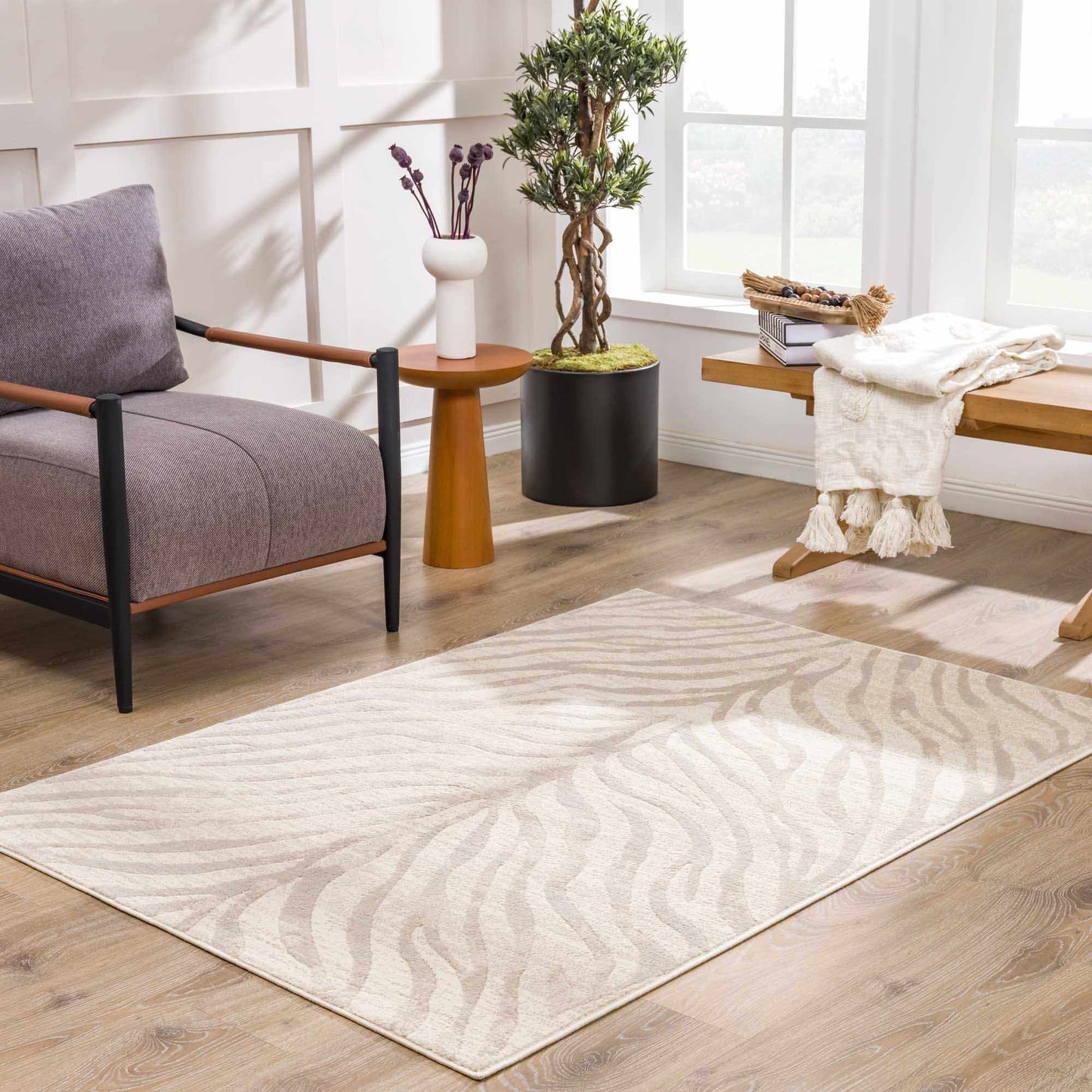Beige Manteca Zebra Print Area Rug-5