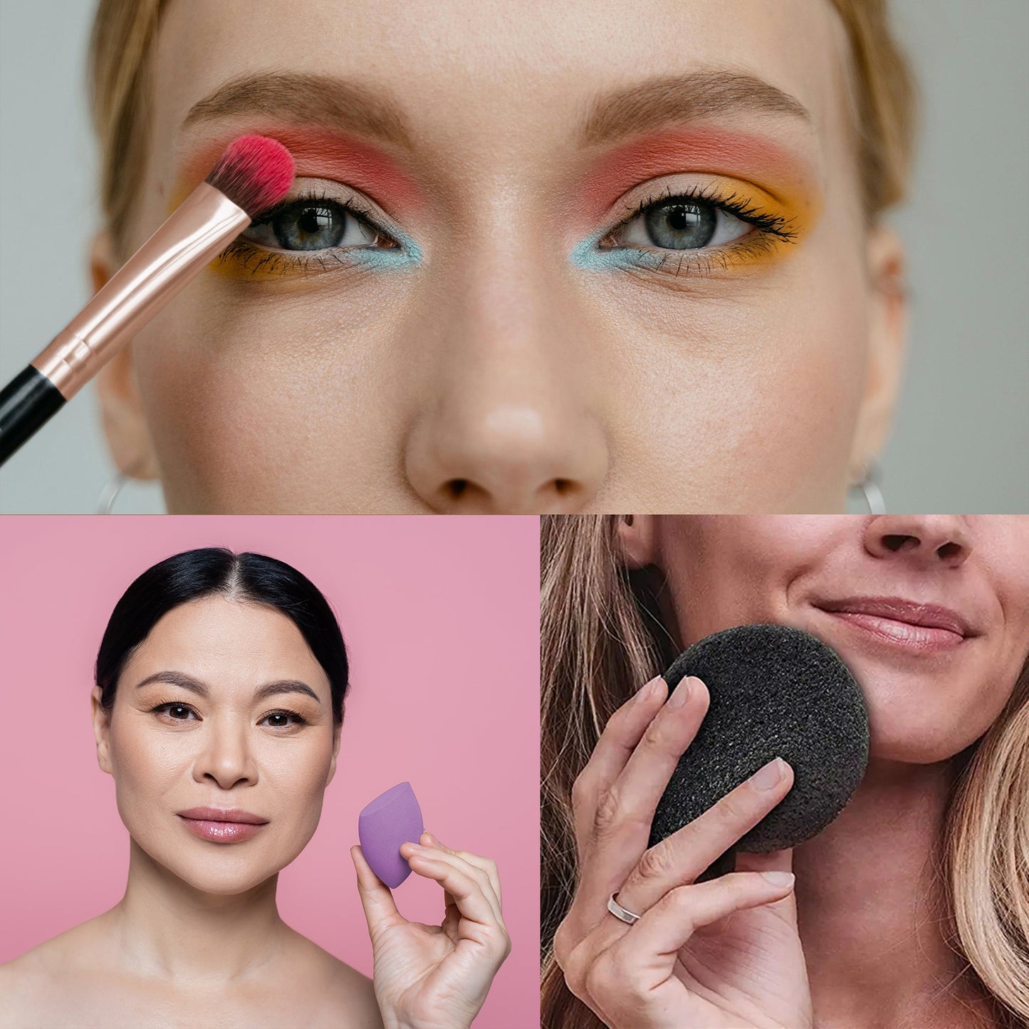 Beauty Essentials Bundle: Facial Makeup Blender Sponge + Natural Facial Konjac Sponge Duo Set(3 pack) + 5 Pcs Studio Makeup Brush Set (Black)-2
