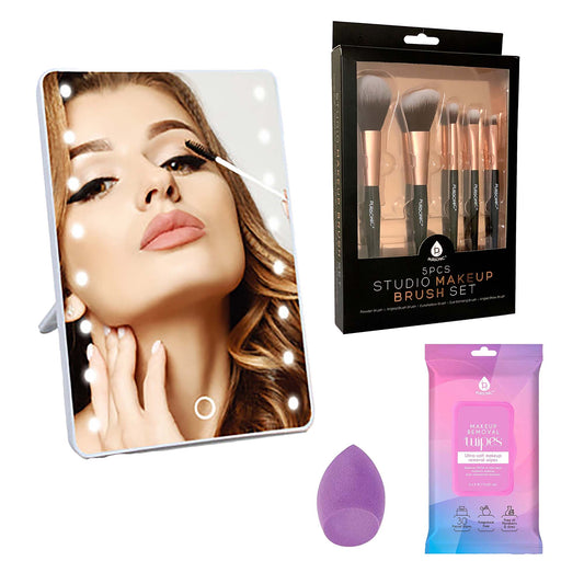 Pursonic Makeup Essentials Set: Brush Set, Wipes, Blender Sponge & Smart Vanity Mirror-0
