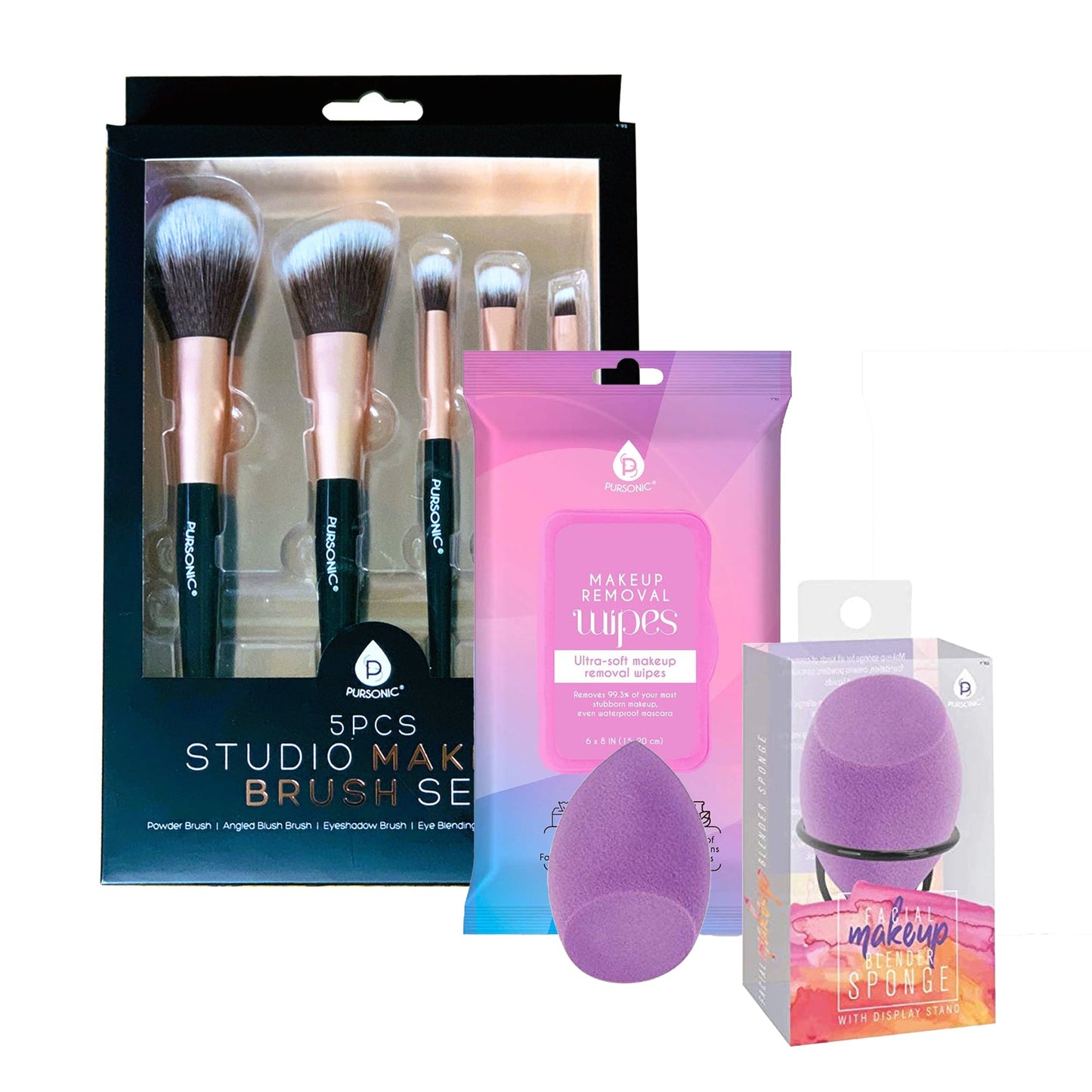 Makeup Essentials Bundle: Brushes, Wipes & Blender Sponge-0