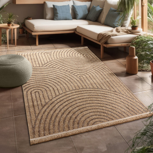 In- & Outdoor Rug Cologne with Modern Lines & Circles in Beige-0