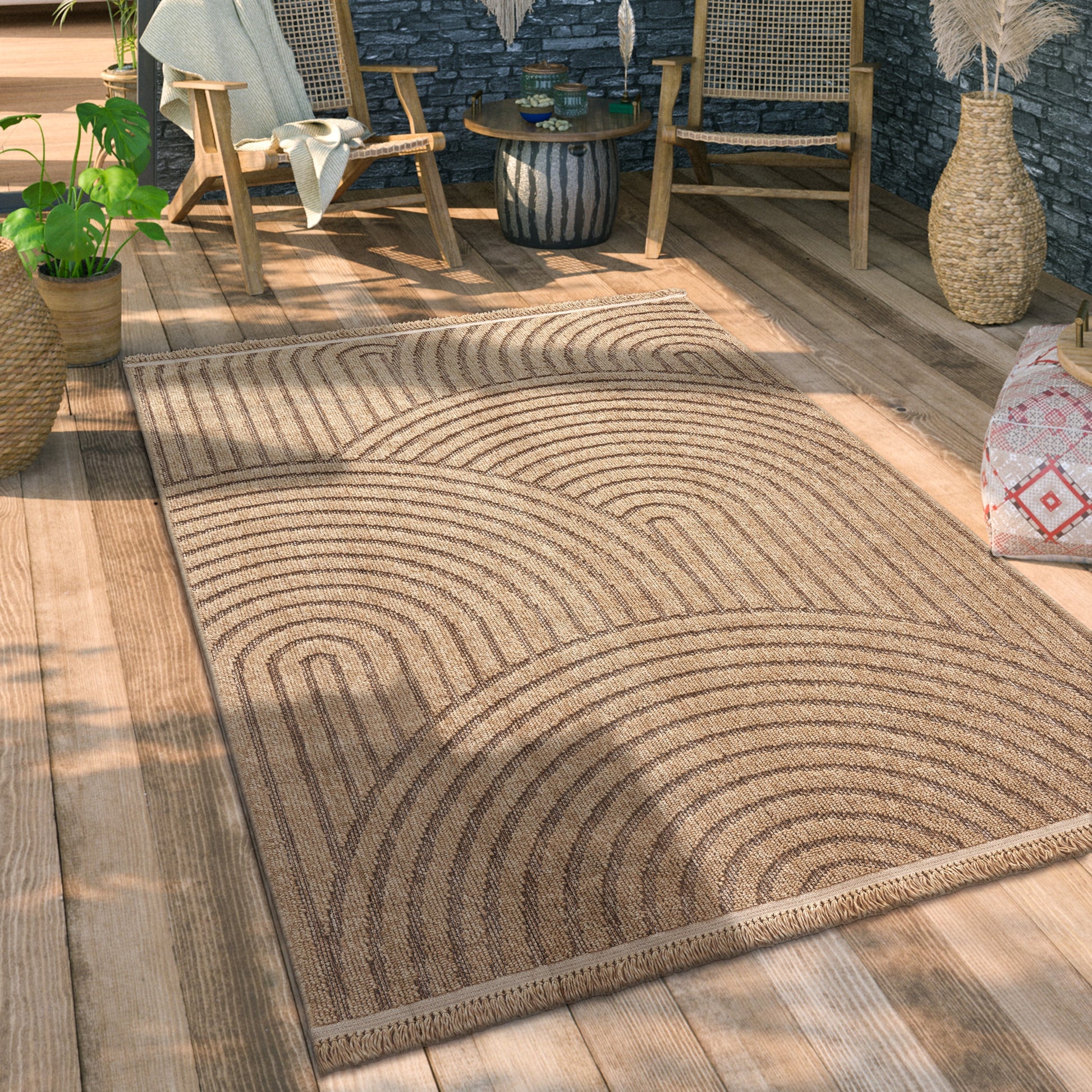 In- & Outdoor Rug Cologne with Modern Lines & Circles in Beige-4