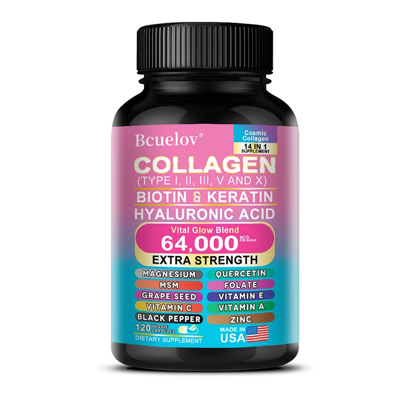 Beuelov_COLLAGEN_TYPE_I_II_II_V_AND_X_Biotin_Keratin_Hyaluronic_Acid_Vital_Glow_Blend_64_000_Extra_Strength_magnesium_quercetin_msm_folate_grape_seed_vitaman_e_vitamin_c_vitamin_a_black_pepper_zinc_120_capsules_made_in_the_USA_dietary