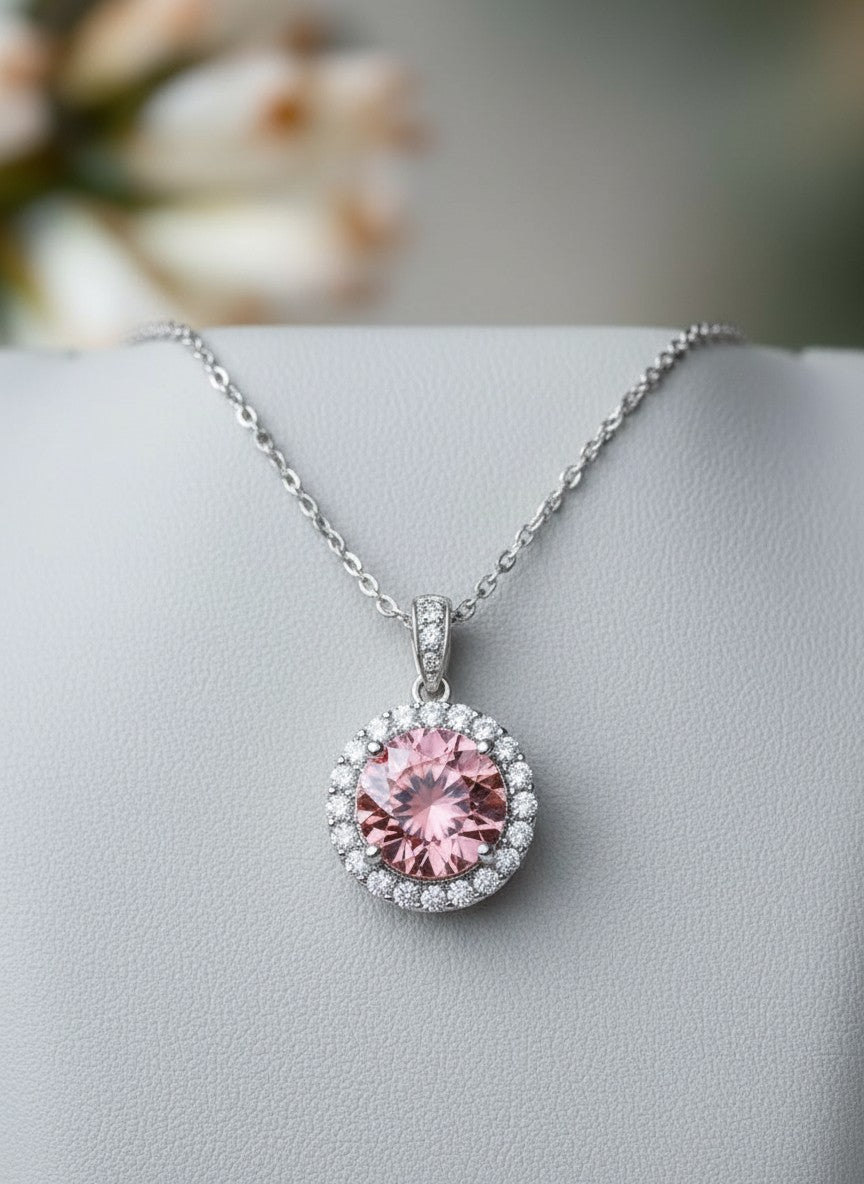 "Circle of Life" Round Portuguese Cut Cremation Pendant with Halo 7mm