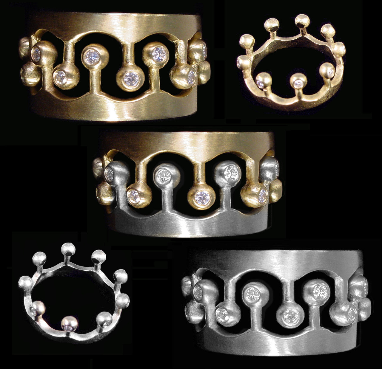 Crown Ring- CR1-14K Gold & Diamonds. Mixed Gold Color Combinations Available-11