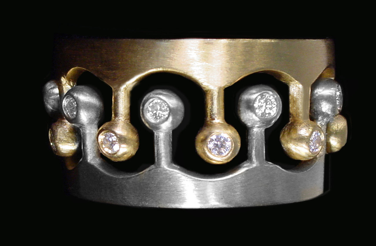 Crown Ring- CR1-14K Gold & Diamonds. Mixed Gold Color Combinations Available-3