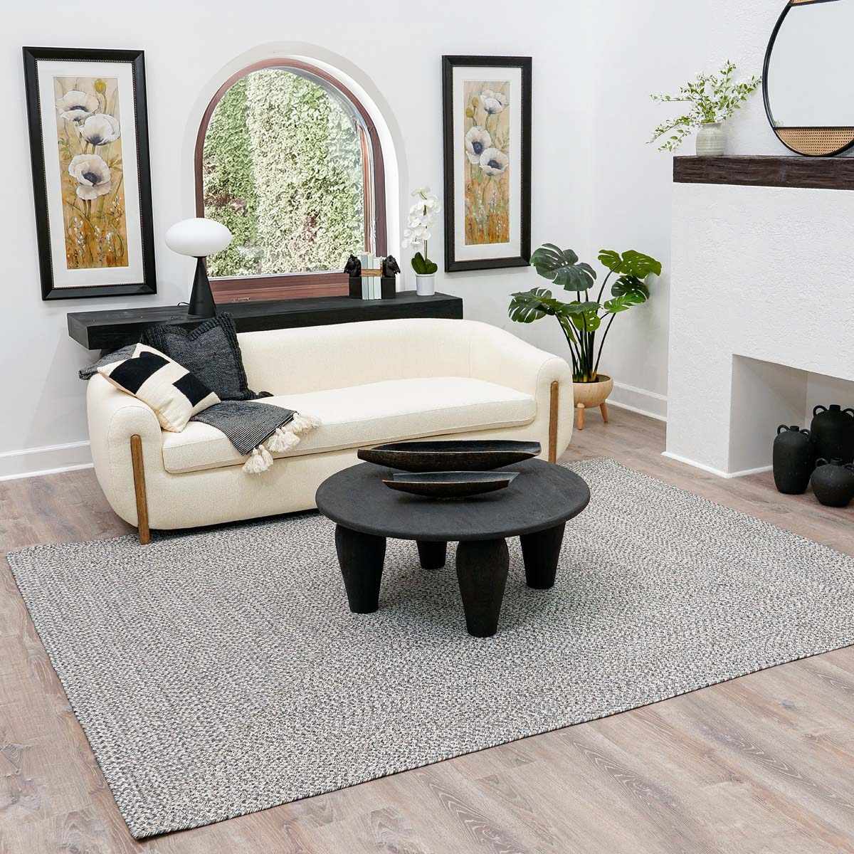 Cream Charcoal Braided Faux Jute Rug-1