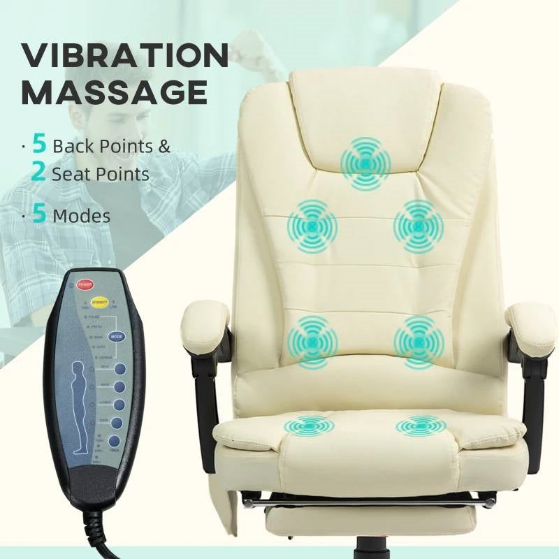 Cream 7 Mode Vibrating High Back Executive Massage Adjustable Office Chair-2