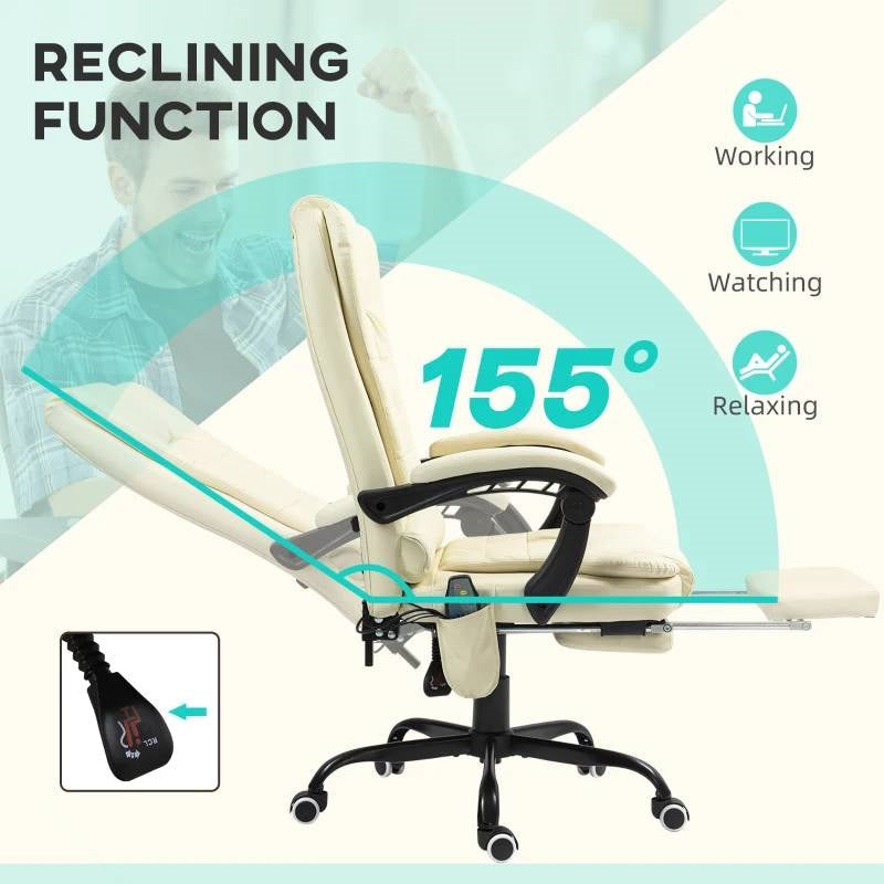 Cream 7 Mode Vibrating High Back Executive Massage Adjustable Office Chair-3