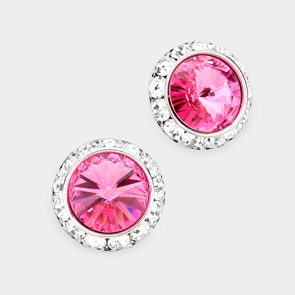 Rivoli Cut Genuine Crystal Round Stud Earrings