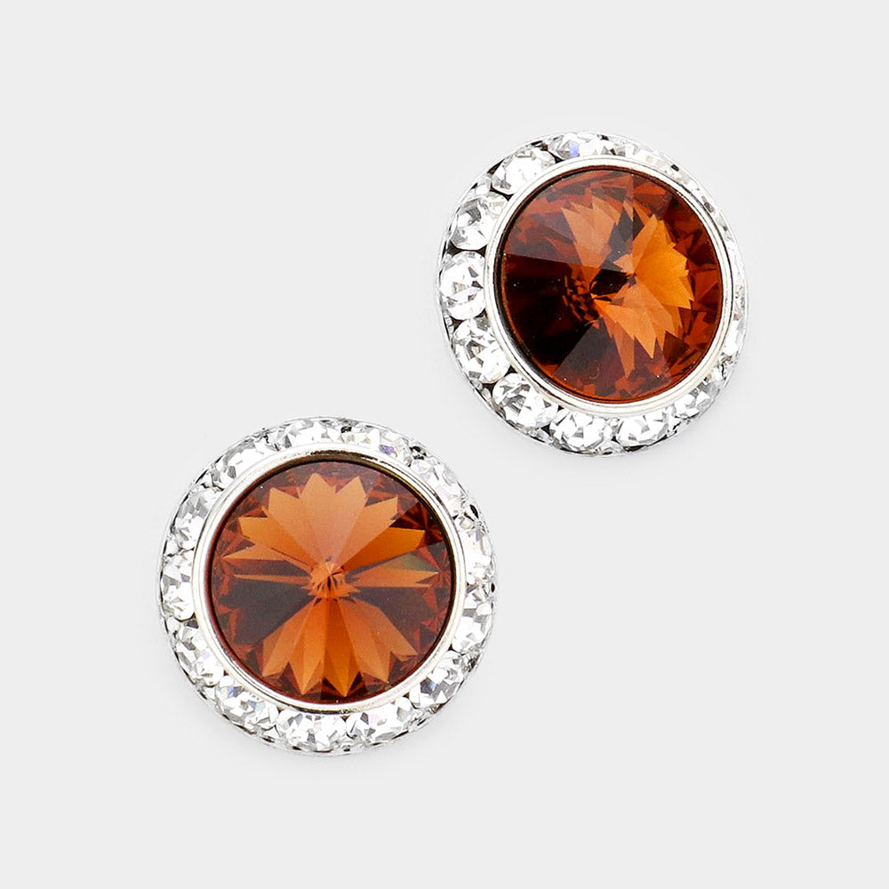 Rivoli Cut Genuine Crystal Round Stud Earrings