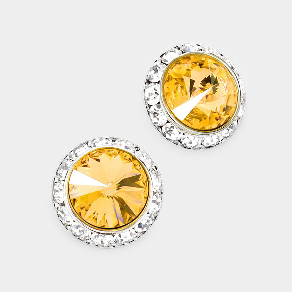 Rivoli Cut Genuine Crystal Round Stud Earrings