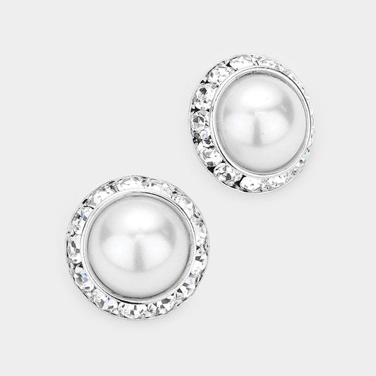 Rivoli Cut Genuine Crystal Pearl Round Stud Earrings