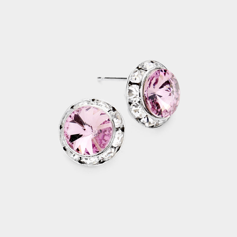 Rivoli Cut Genuine Crystal Round Stud Earrings