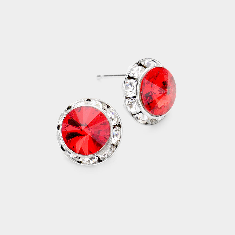 Rivoli Cut Genuine Crystal Round Stud Earrings