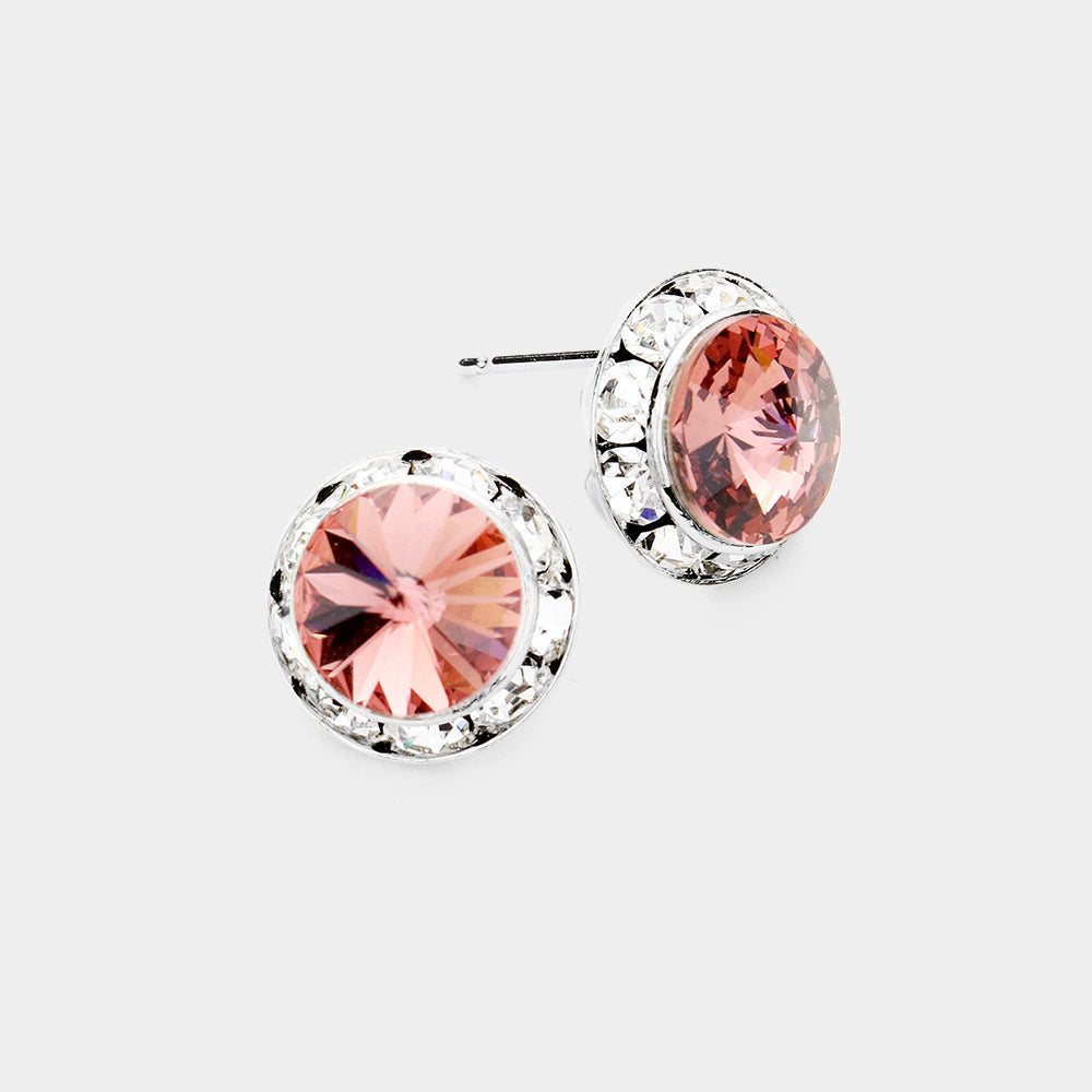 Rivoli Cut Genuine Crystal Round Stud Earrings