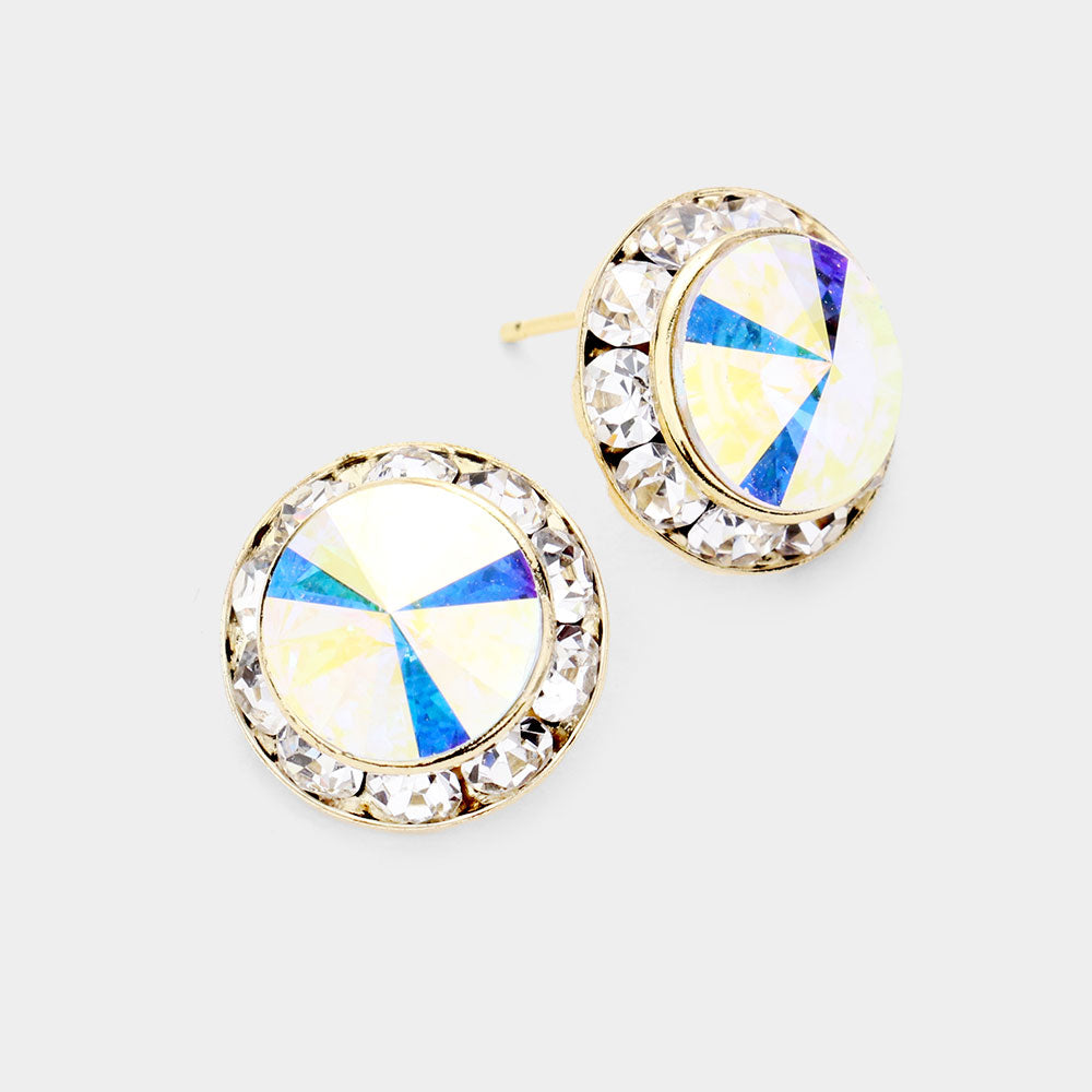Rivoli Cut Genuine Crystal Round Stud Earrings