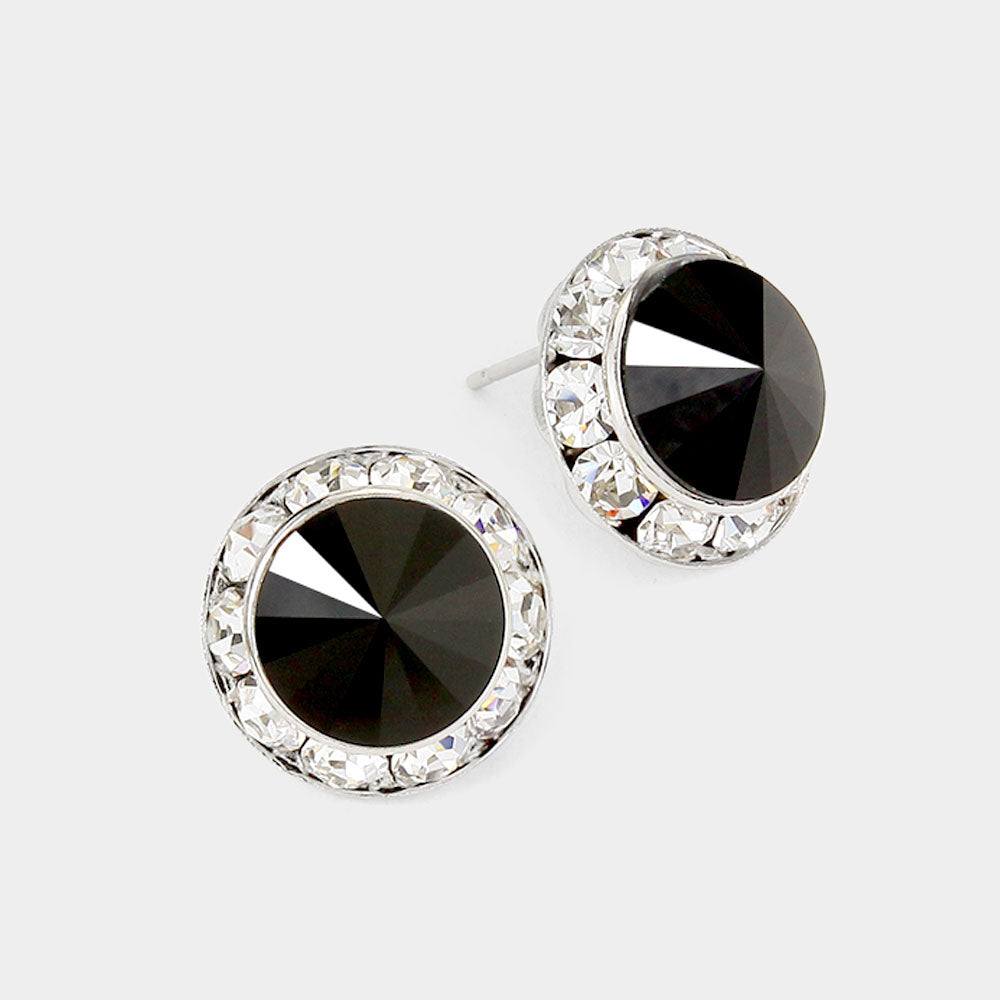 Rivoli Cut Genuine Crystal Round Stud Earrings