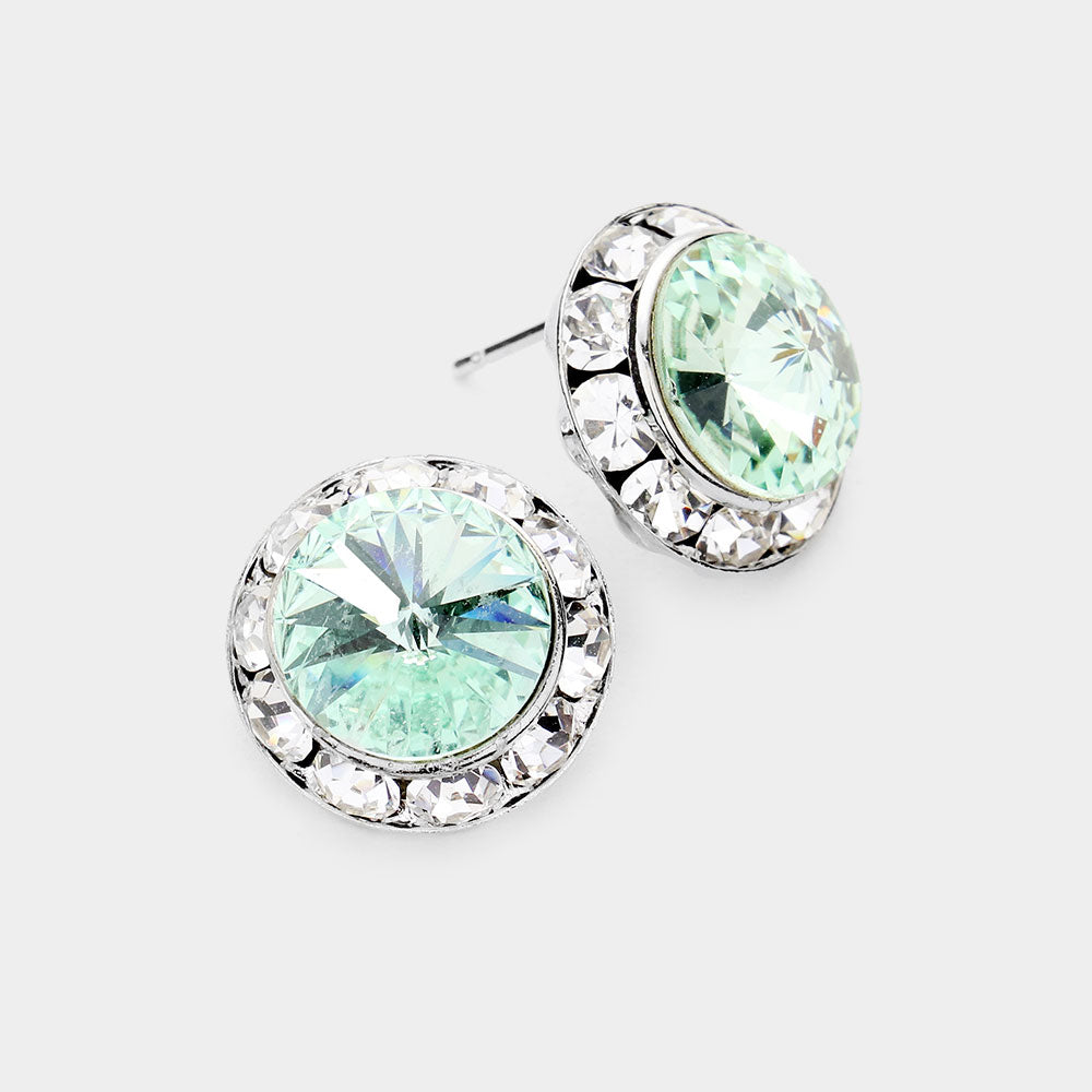 Rivoli Cut Genuine Crystal Round Stud Earrings