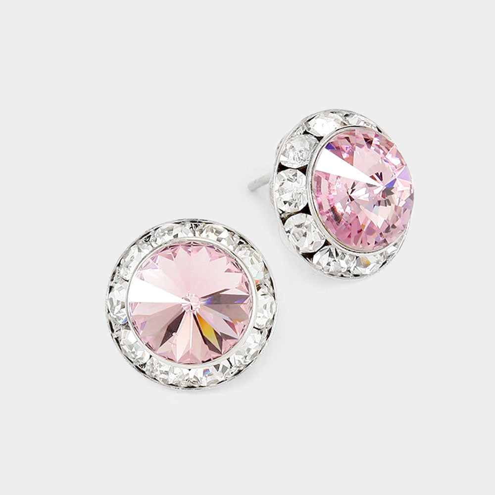 Rivoli Cut Genuine Crystal Round Stud Earrings