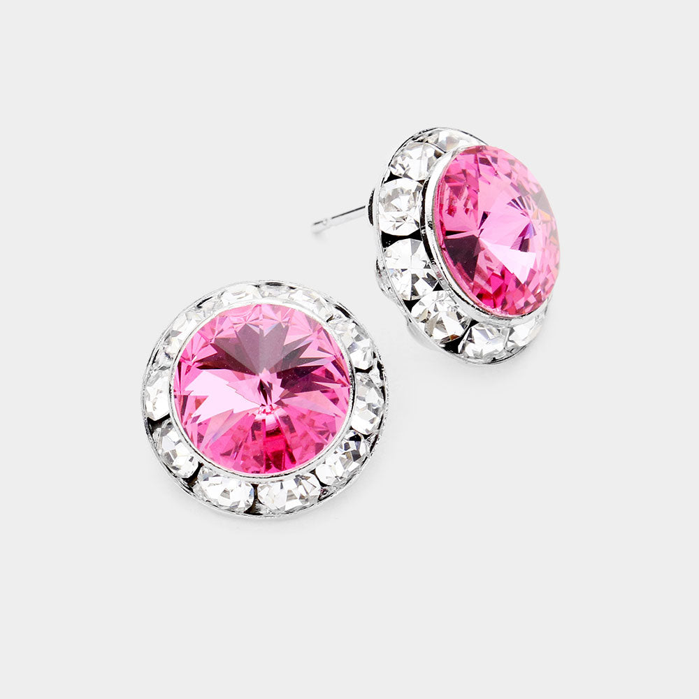Rivoli Cut Genuine Crystal Round Stud Earrings