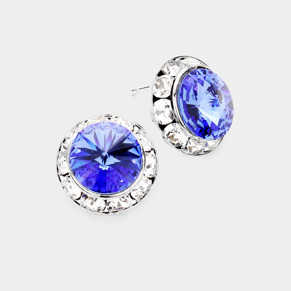 Rivoli Cut Genuine Crystal Round Stud Earrings