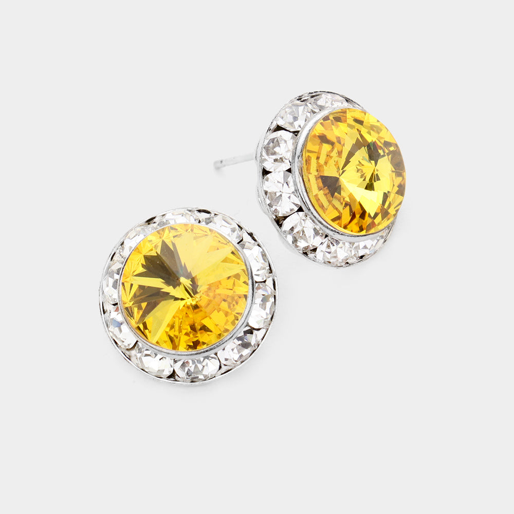 Rivoli Cut Genuine Crystal Round Stud Earrings