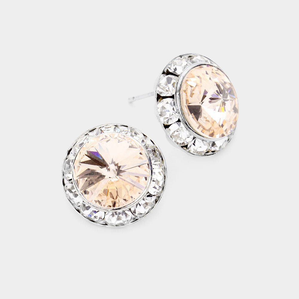 Rivoli Cut Genuine Crystal Round Stud Earrings