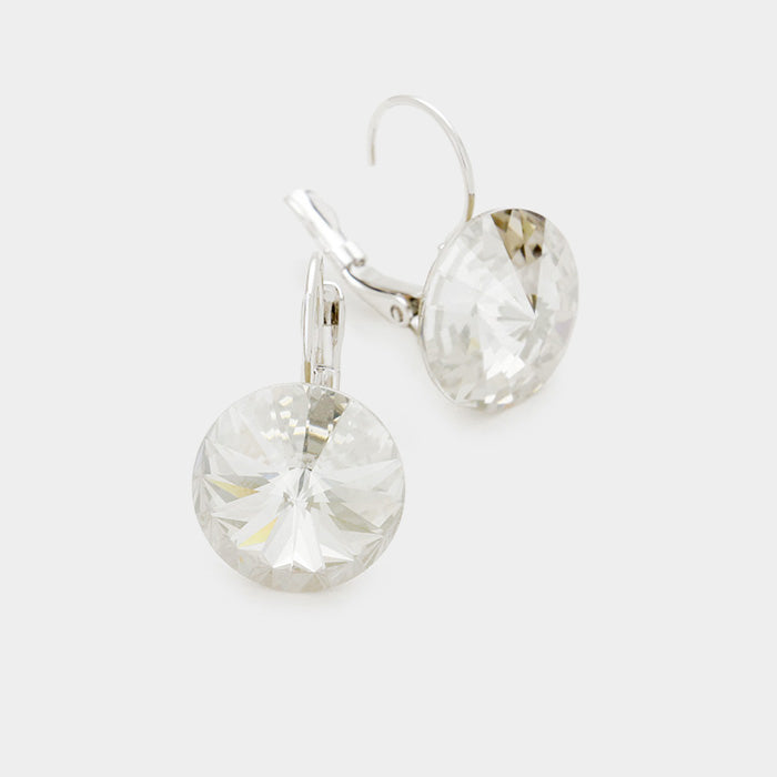Genuine Round Crystal Lever Back Earrings