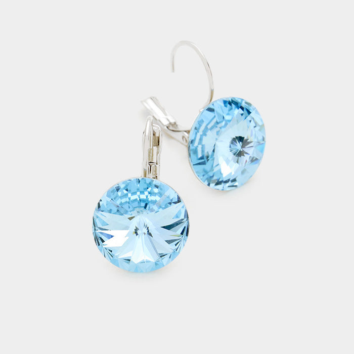 Genuine Round Crystal Lever Back Earrings