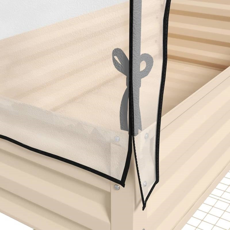 Cream Elevated Metal Raised Garden Bed w/ Greenhouse Cover-2