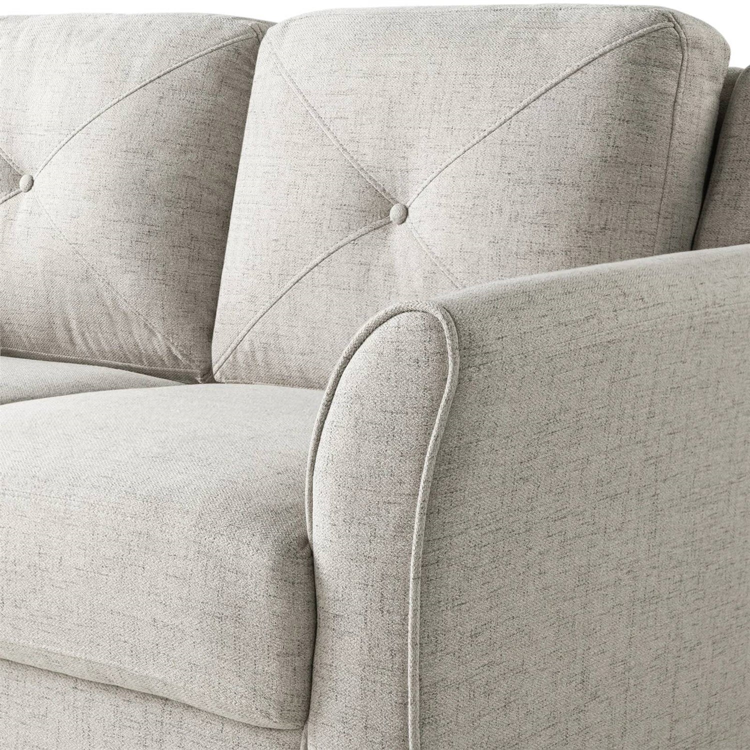 Modern Upholstered Loveseat Sofa in Cream Microfiber with Button Tufted Cushions-2