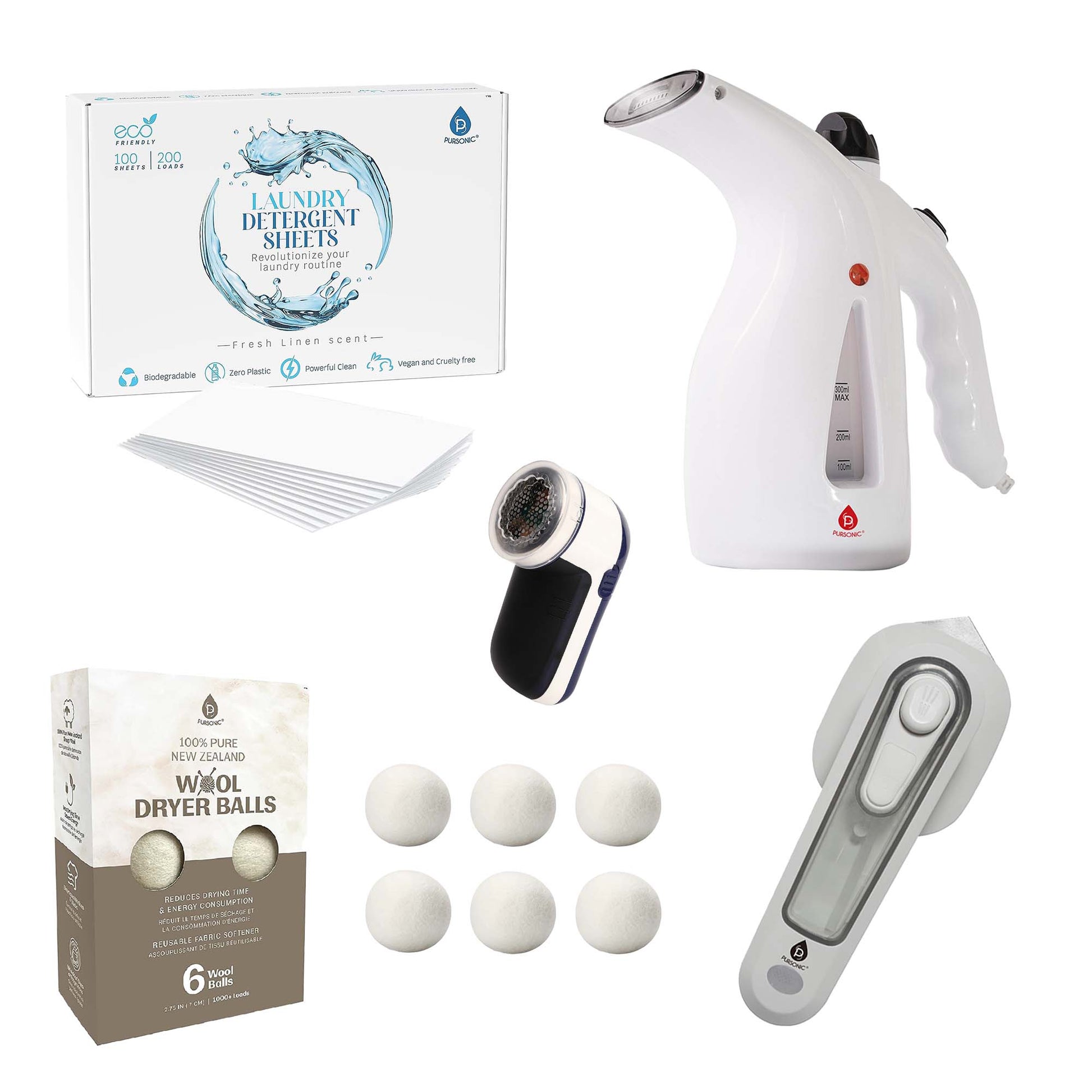 🧺 Pursonic Ultimate Laundry Care Bundle – Travel Steamer, Mini Iron, Fabric Shaver & More!-0