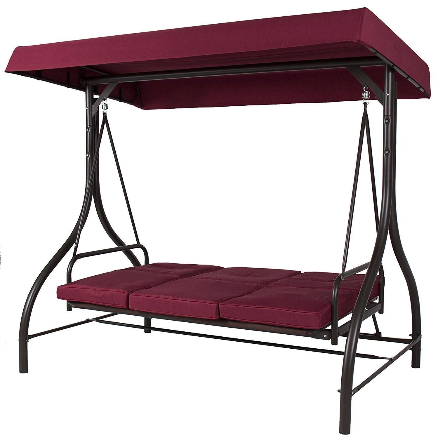 Burgundy Outdoor Patio Deck Porch Canopy Swing with Cushions-2