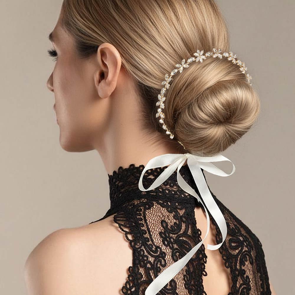 CZ Stone Pave Floral Vine Bun Wrap Headpiece