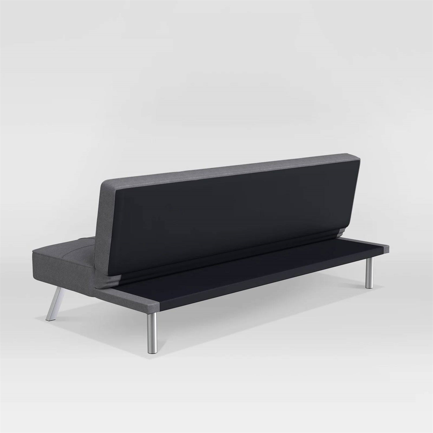 Modern Futon Sofa Bed in Charcoal Grey Fabric with Chrome Metal Legs-3
