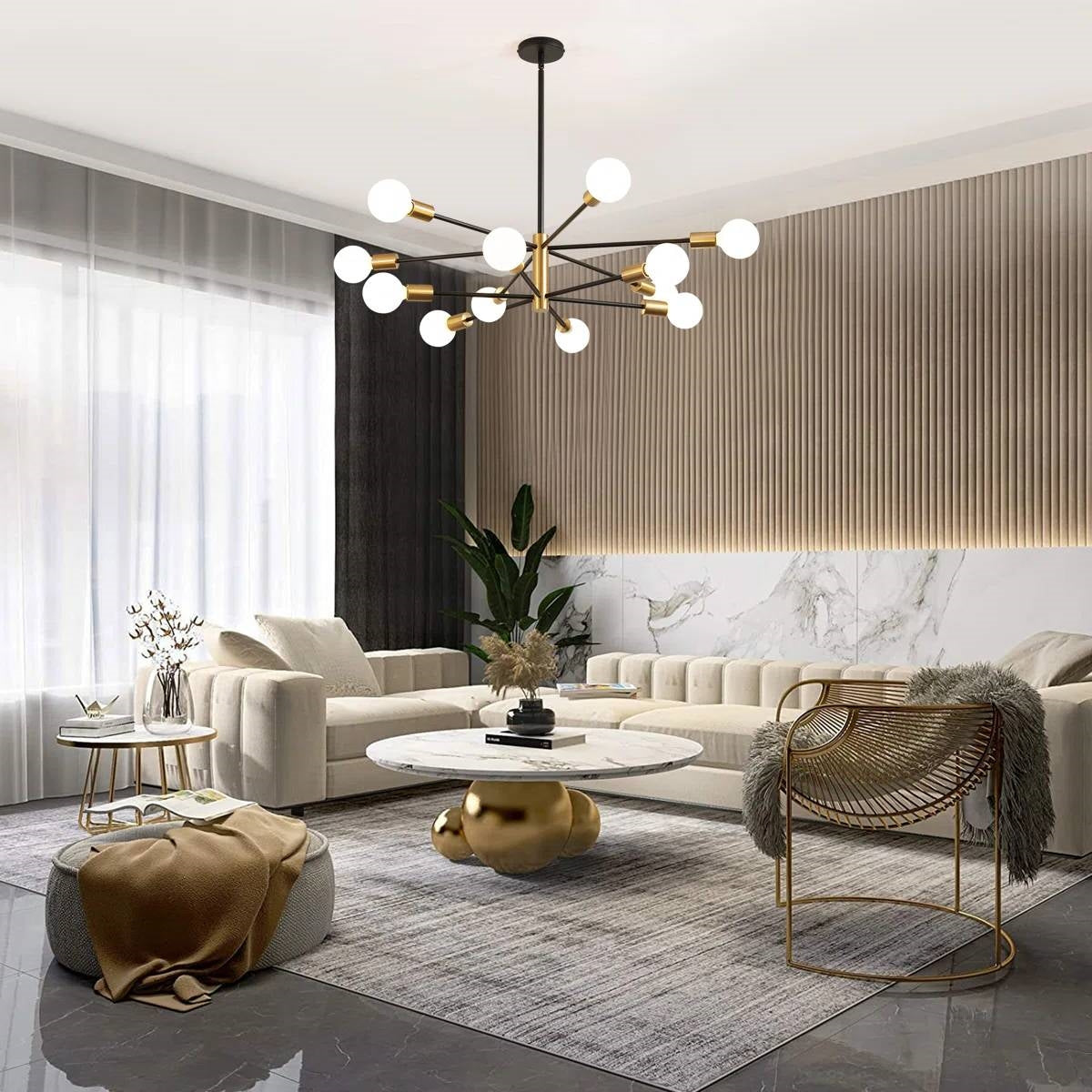 33-inch Modern 12-Light Dimmable Sputnik Chandelier in Black/Gold Finish-3