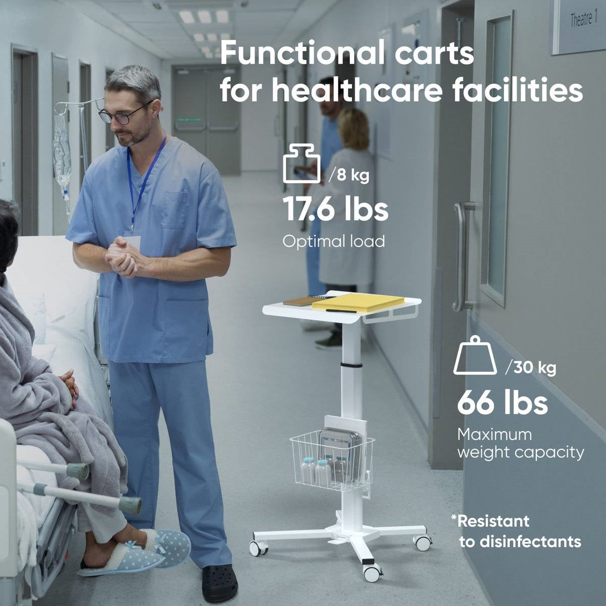 Hospital Style White Mobile Stand-Up Computer Desk Portable Workstation-2