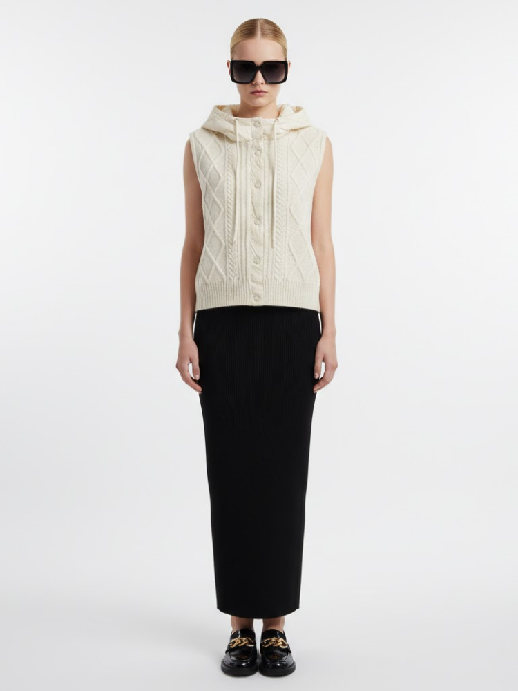 Cable-Knit Vest with Detachable Quilted Hood • BYMANYC ® New York-0
